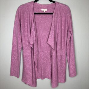 Eileen Fisher Women's Small Pink Linen Cotton Blend Open Front Cardigan‎ Sweater